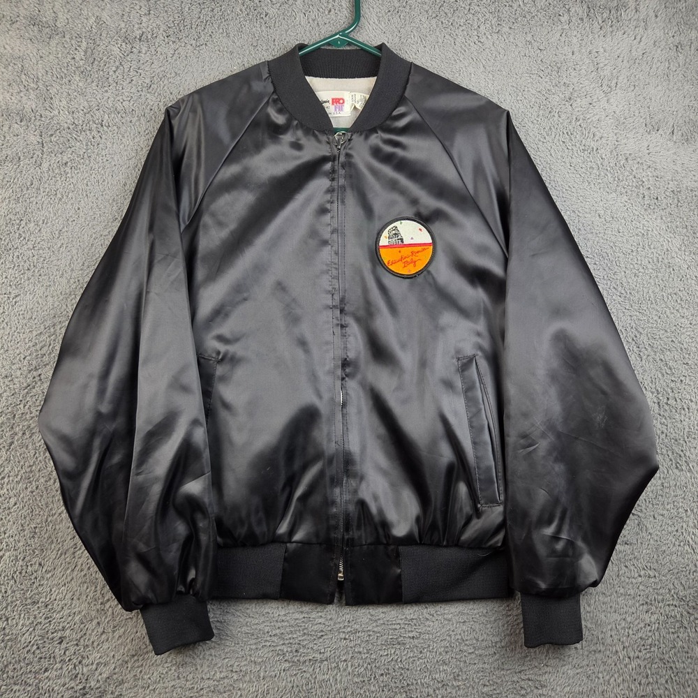 King Louie Bomber Jacket Men Medium Black N/A Satin Patch Executive Romes Italy